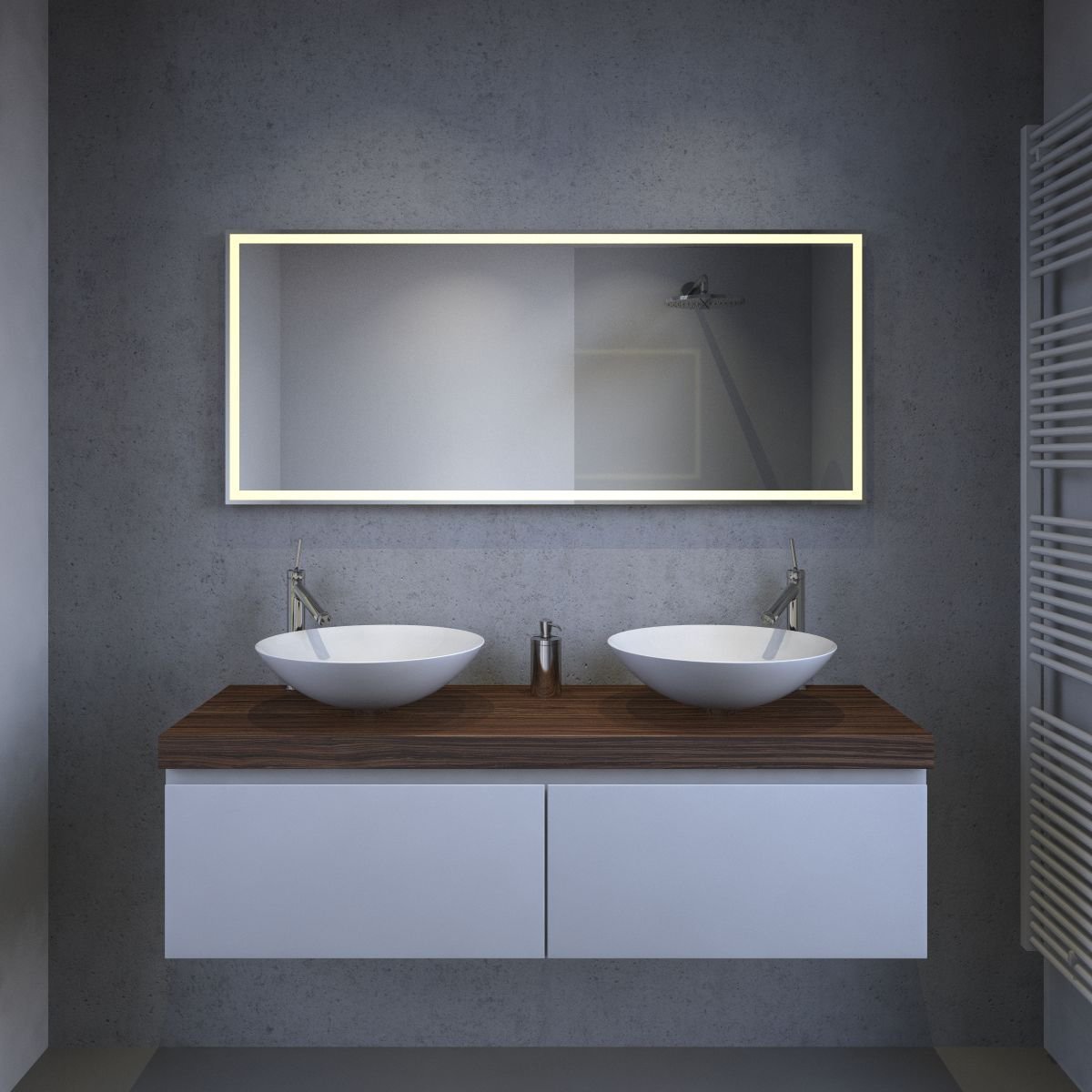 Strak Design Met Asymmetrische Spiegel In De Badkamer