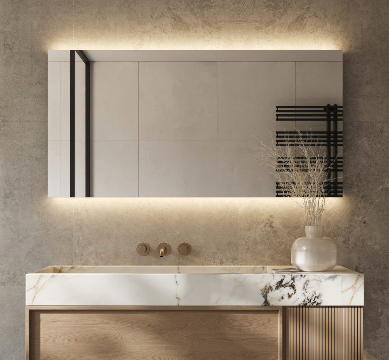 Design badkamer spiegel met ambient verlichting en verwarming 140x60 cm