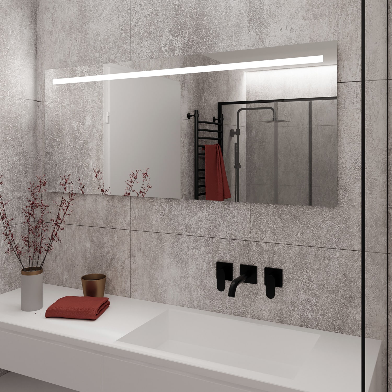 De spiegel is gebouwd op een luxe en strak afgewerkt aluminium achterframe