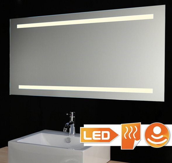 Verwarmde badkamer spiegel met praktische LED verlichting en sensor ... Verwarmde badkamer spiegel met praktische LED verlichting en sensor ...