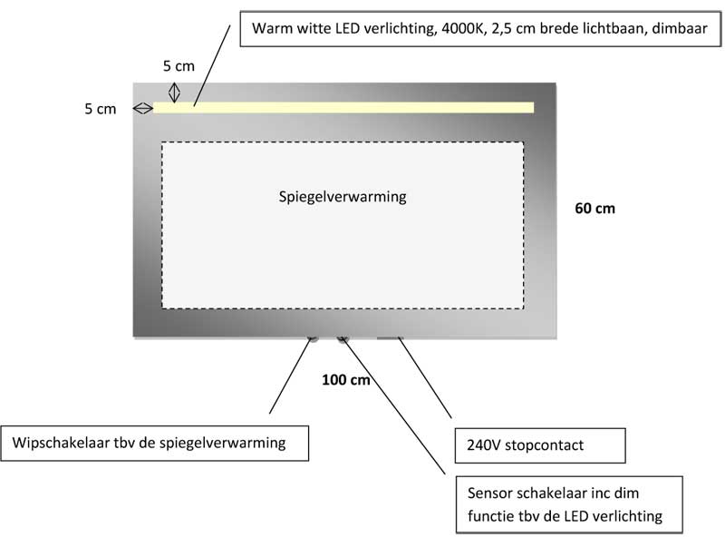 Badkamer spiegel met stopcontact, verlichting en spiegel verwarming ... Badkamer spiegel met stopcontact, verlichting en spiegel verwarming ...