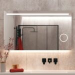 Rechthoekige spiegel met led verlichting en geïntegreerde make up spiegel