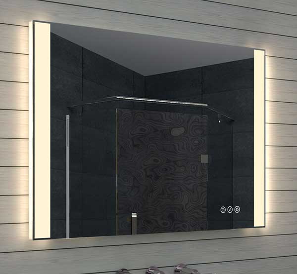 Sfeervolle badkamer spiegel met strijklicht en touch schakelaars ... Sfeervolle badkamer spiegel met strijklicht en touch schakelaars ...