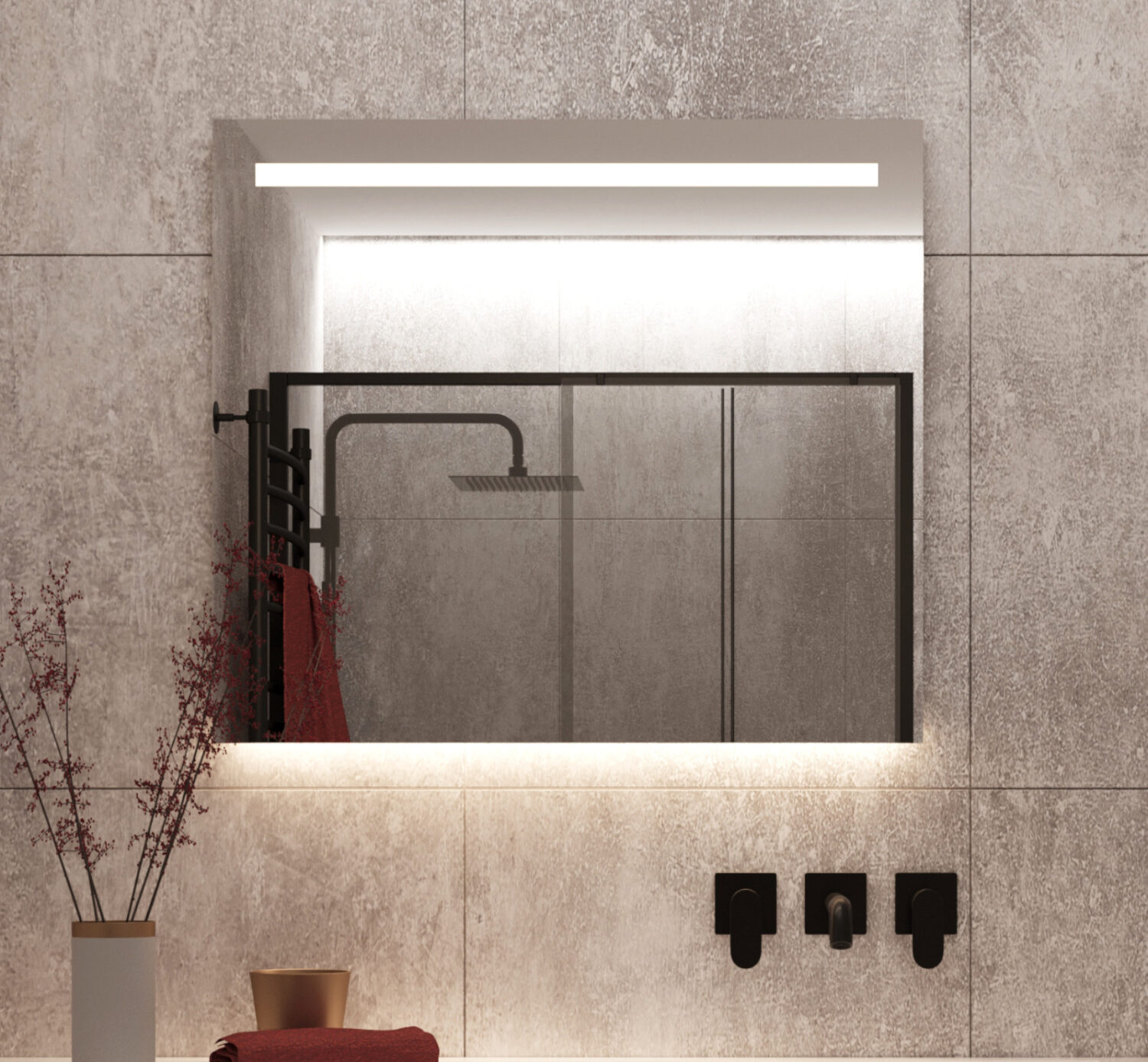 Populair model badkamerspiegel met dimbare verlichting en verwarming