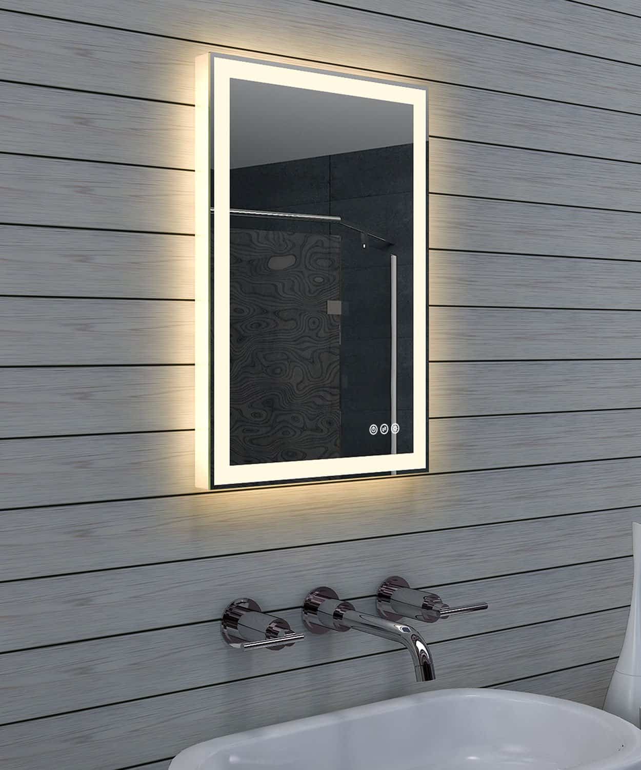 Badkamerspiegel met LED verlichting, touch sensor, dimfunctie en