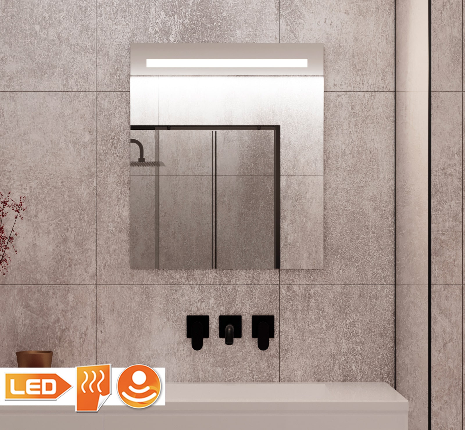 Badkamerspiegel met verlichting, verwarming, sensor en dimfunctie 60x70 cm - Designspiegels