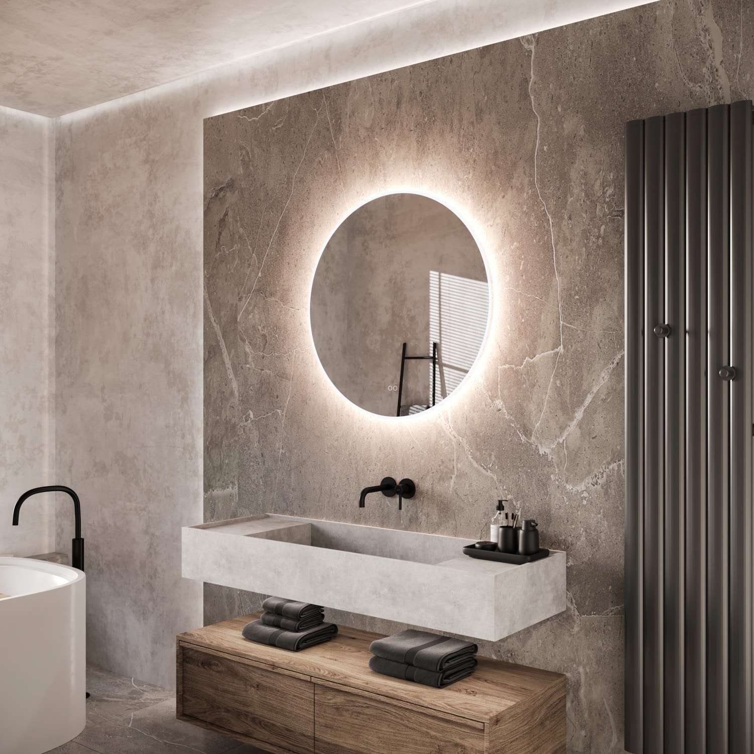 Deze ronde design spiegel is eenvoudig aan de wand te monteren met de meegeleverde montage materialen