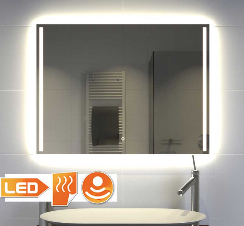 Badkamerspiegel met LED verlichting, verwarming, touch sensor dimfunctie 80x60 - Designspiegels