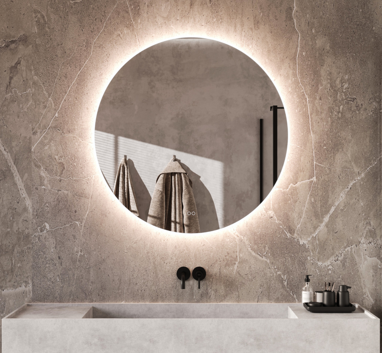 Ronde badkamerspiegel met LED verlichting, verwarming, instelbare lichtkleur en 100x100 cm -