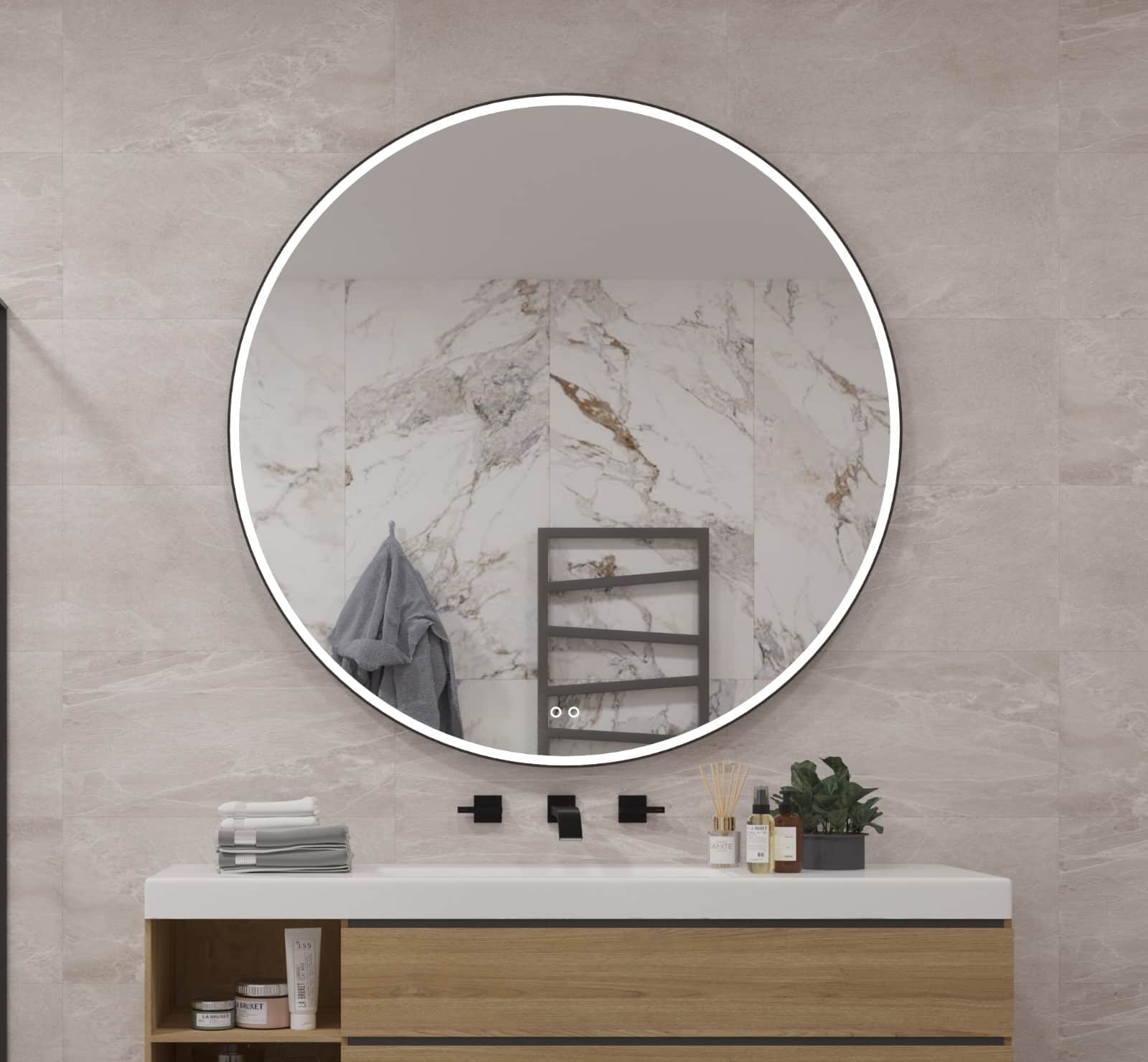 Moderne Wandspiegel Met Verlichting, 70 Cm Spiegel Met 3 Lichtkleuren Ip44 Lichtspiegel Met Touch Schakelaar Geheugenfunctie Anti Condens