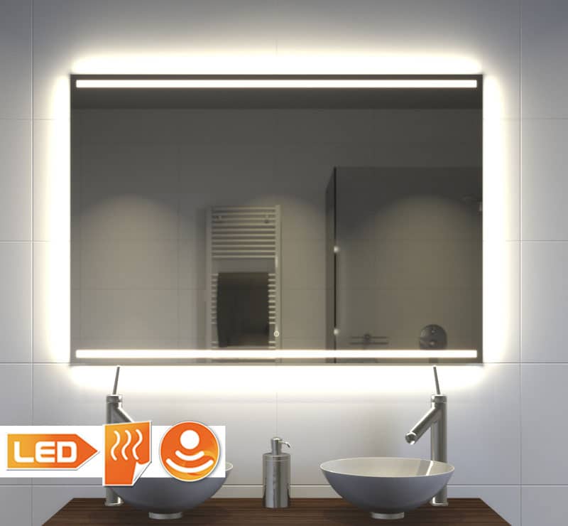 replica privacy ijzer Badkamerspiegel met LED verlichting, verwarming, touch sensor en dimfunctie  100x70 cm - Designspiegels