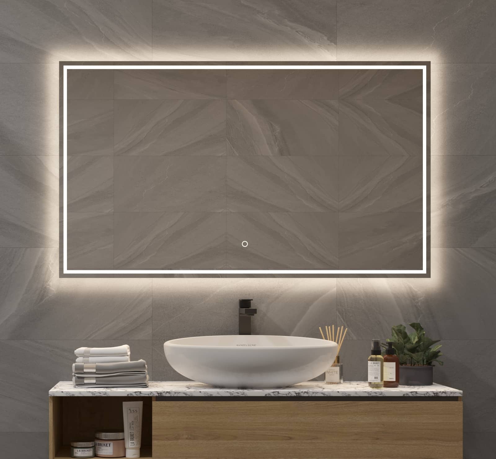 holte Cirkel Afkeer Badkamerspiegel met LED verlichting, verwarming, touch sensor en dimfunctie 120x70 cm - Designspiegels holte Cirkel Afkeer Badkamerspiegel met LED verlichting, verwarming, touch sensor en dimfunctie 120x70 cm - Designspiegels