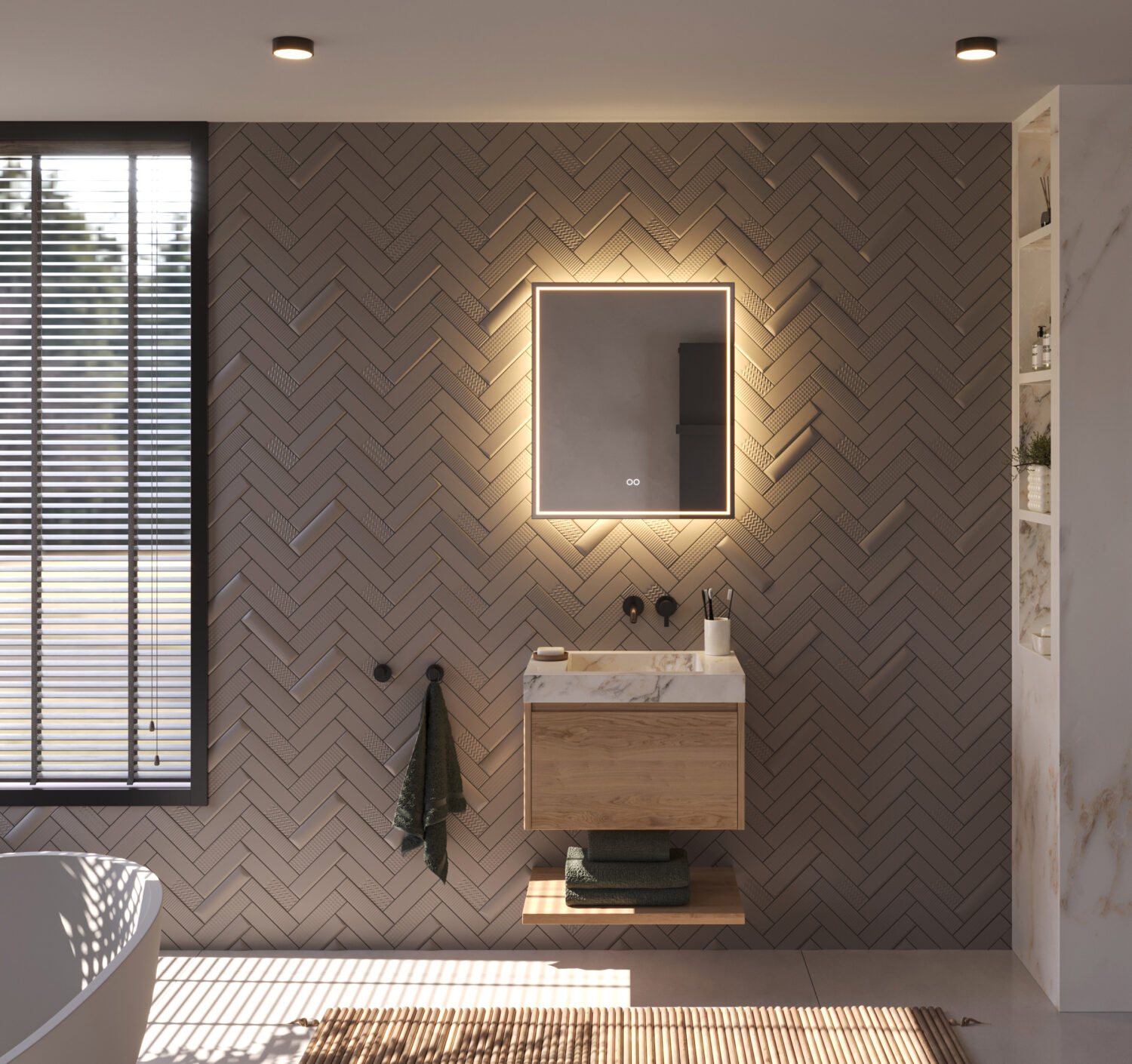 Deze populaire badkamer spiegel met directe en indirecte verlichting is 60 cm breed, 70 cm hoog en slechts 3 cm diep