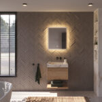 Deze populaire badkamer spiegel met directe en indirecte verlichting is 60 cm breed, 70 cm hoog en slechts 3 cm diep