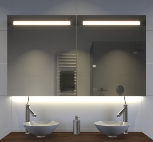 uitvinding Vervagen nationale vlag Aluminium badkamer spiegelkast met LED verlichting, verwarming, sensor en stopcontact 120x70 cm - Designspiegels uitvinding Vervagen nationale vlag Aluminium badkamer spiegelkast met LED verlichting, verwarming, sensor en stopcontact 120x70 cm - Designspiegels