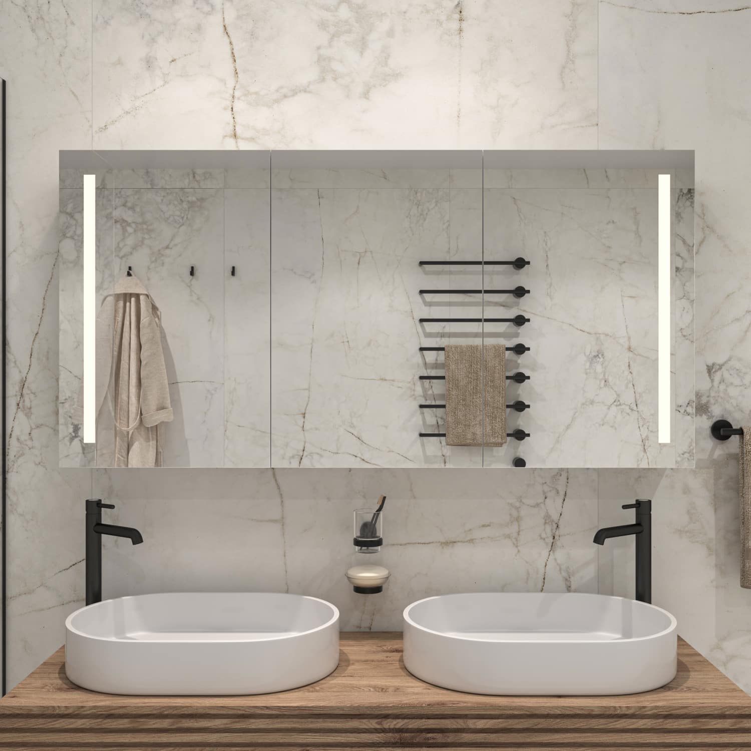 Deze alu badkamer spiegelkast is 140 cm breed en 70 cm hoog
