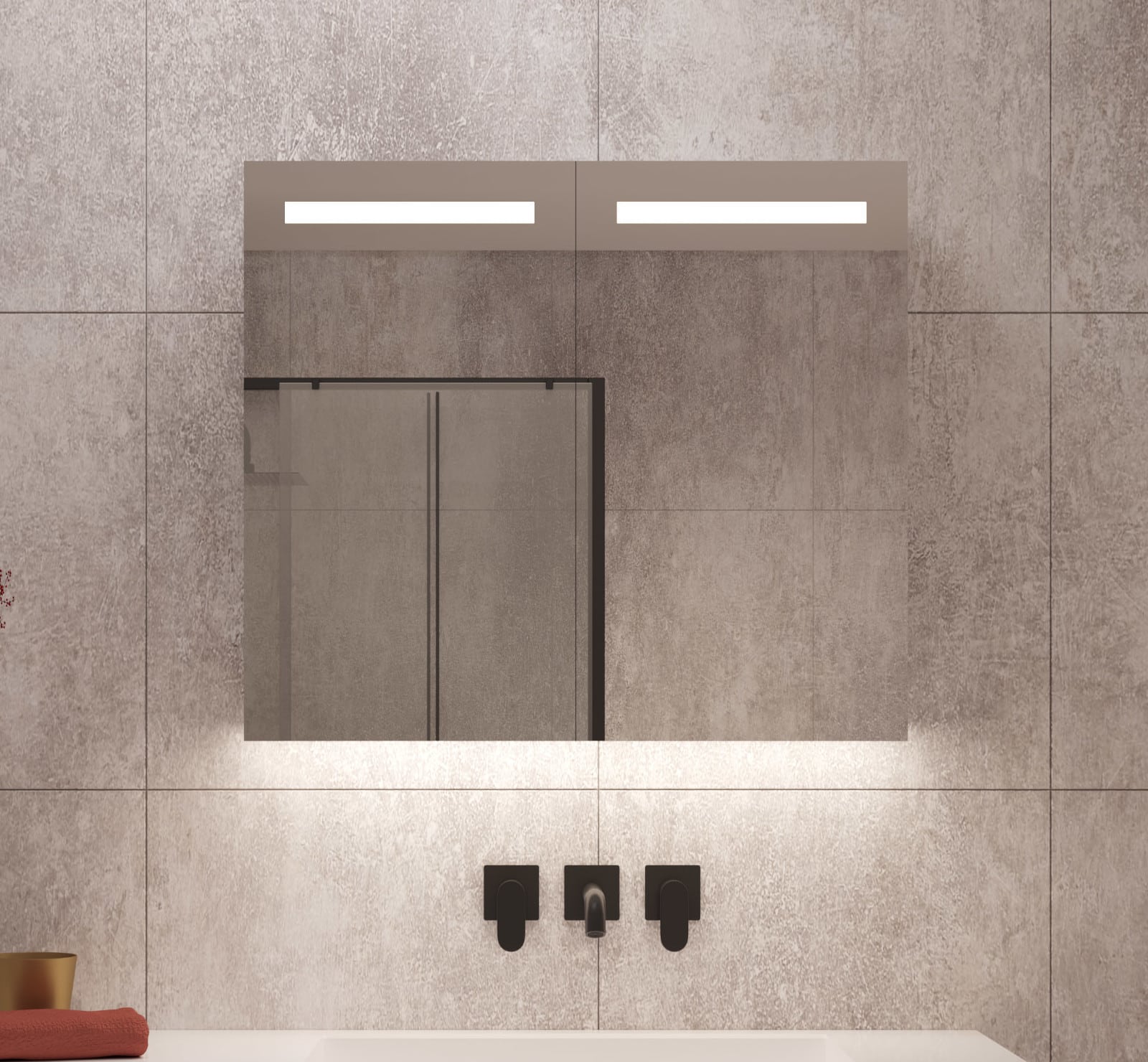 visie op vakantie vers Aluminium badkamer spiegelkast met LED verlichting, verwarming, sensor en  stopcontact 80x70 cm - Designspiegels