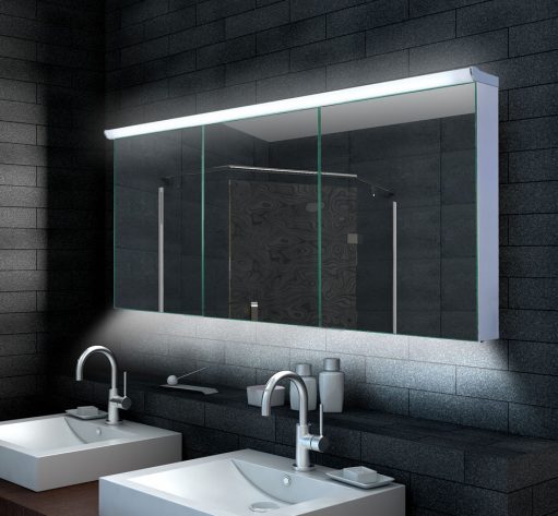 160 cm brede aluminium badkamerspiegelkast met boven verlichting