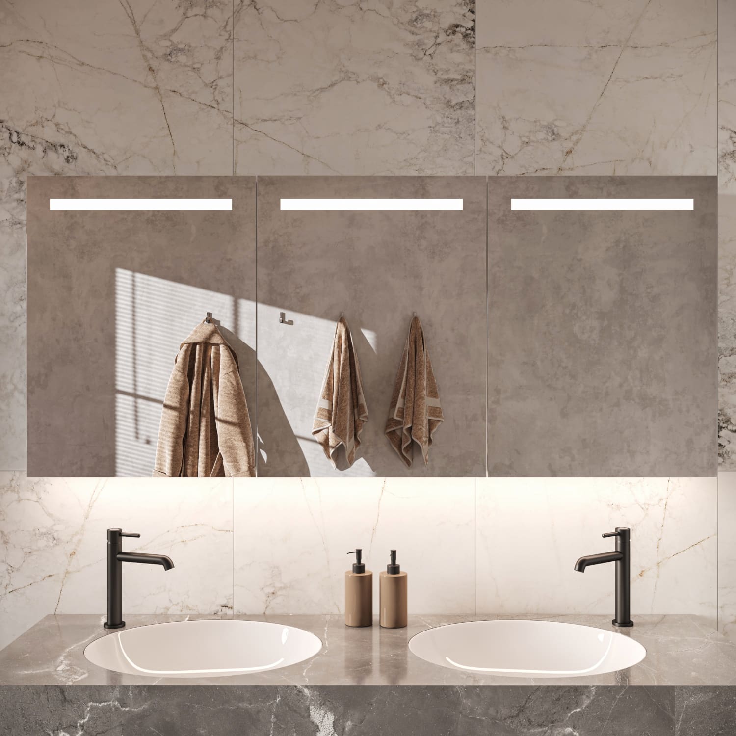 Monet Aantrekkingskracht Leesbaarheid Aluminium badkamer spiegelkast met LED verlichting boven en onder,  verwarming, sensor en stopcontact 160 x 70 cm - Designspiegels