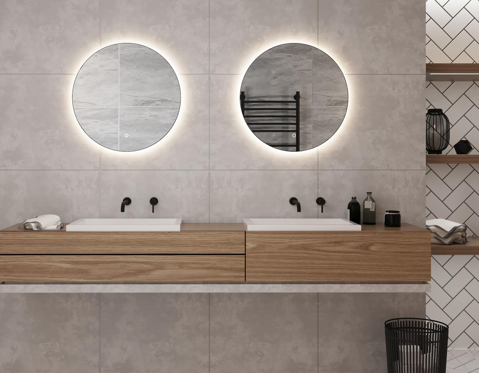 2 ronde spiegels met led verlichting