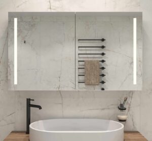 Fraaie aluminium spiegelkast voor in de badkamer, een echte eyecatcher!