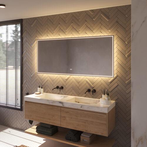 De geïntegreerde spiegelverwarming schakelt automatisch mee met de verlichting en voorkomt dat de spiegel beslaat na bv het douchen, handig!