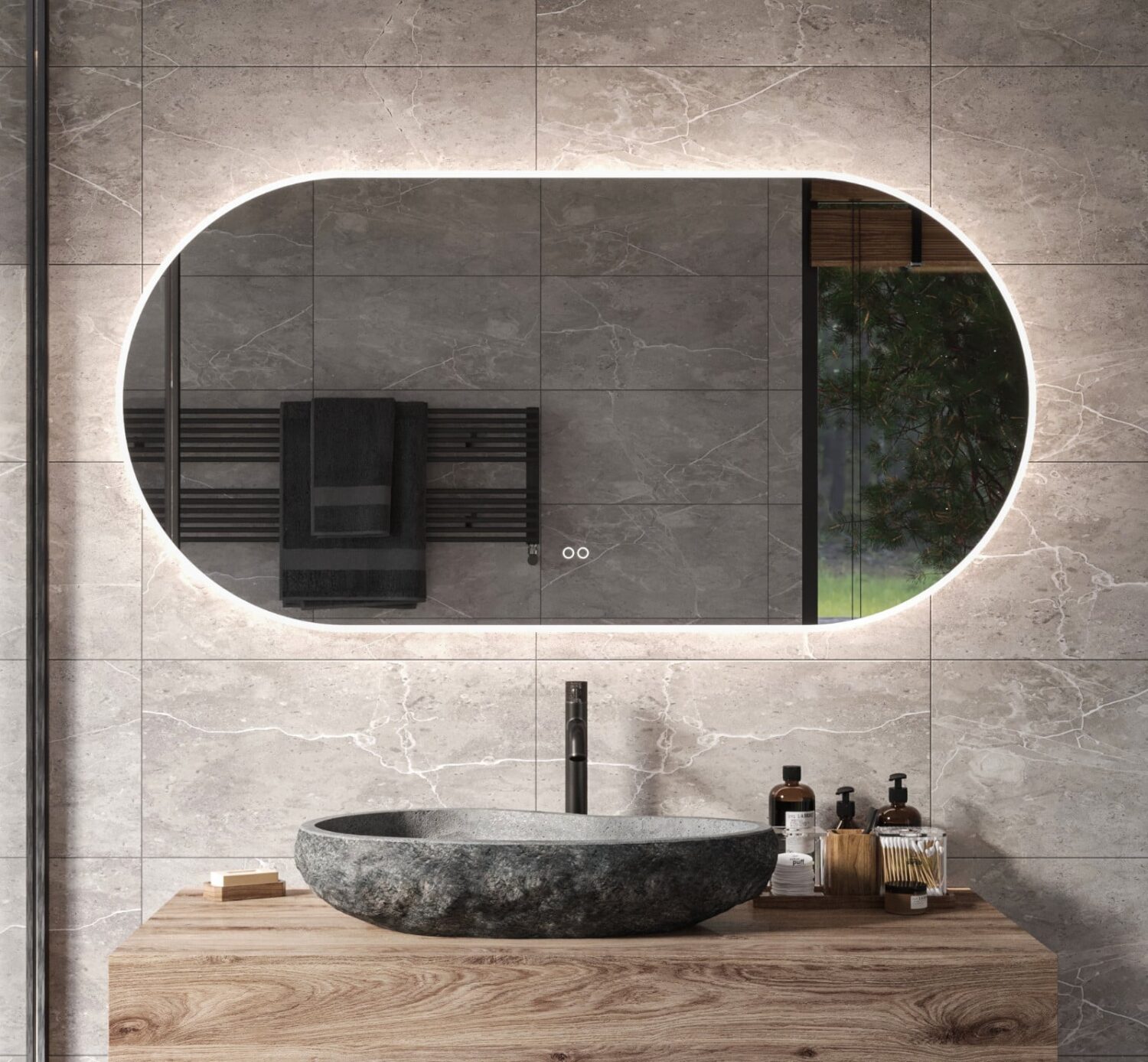 Banzai Haalbaar Orkaan Ovale badkamerspiegel met LED verlichting, verwarming, instelbare  lichtkleur en dimfunctie 140x70 cm - Designspiegels