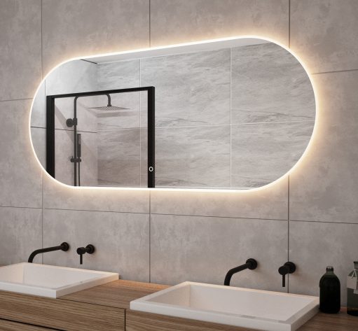 Fraaie ovalen badkamer spiegel met verlichting en verwarming 120x60 cm