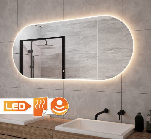 Fraaie ovalen badkamer spiegel met verlichting en verwarming 140x60 cm