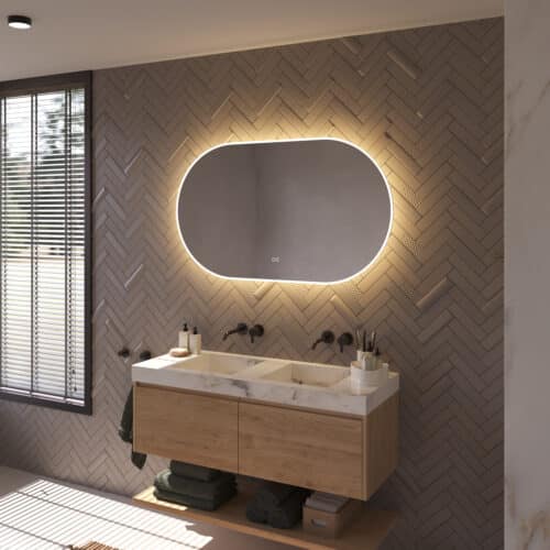 Ovale Badkamerspiegel Met Verlichting 120x40cm - LED Spiegel Met 3 Kleuren, Anti-Condens En Dimbaar