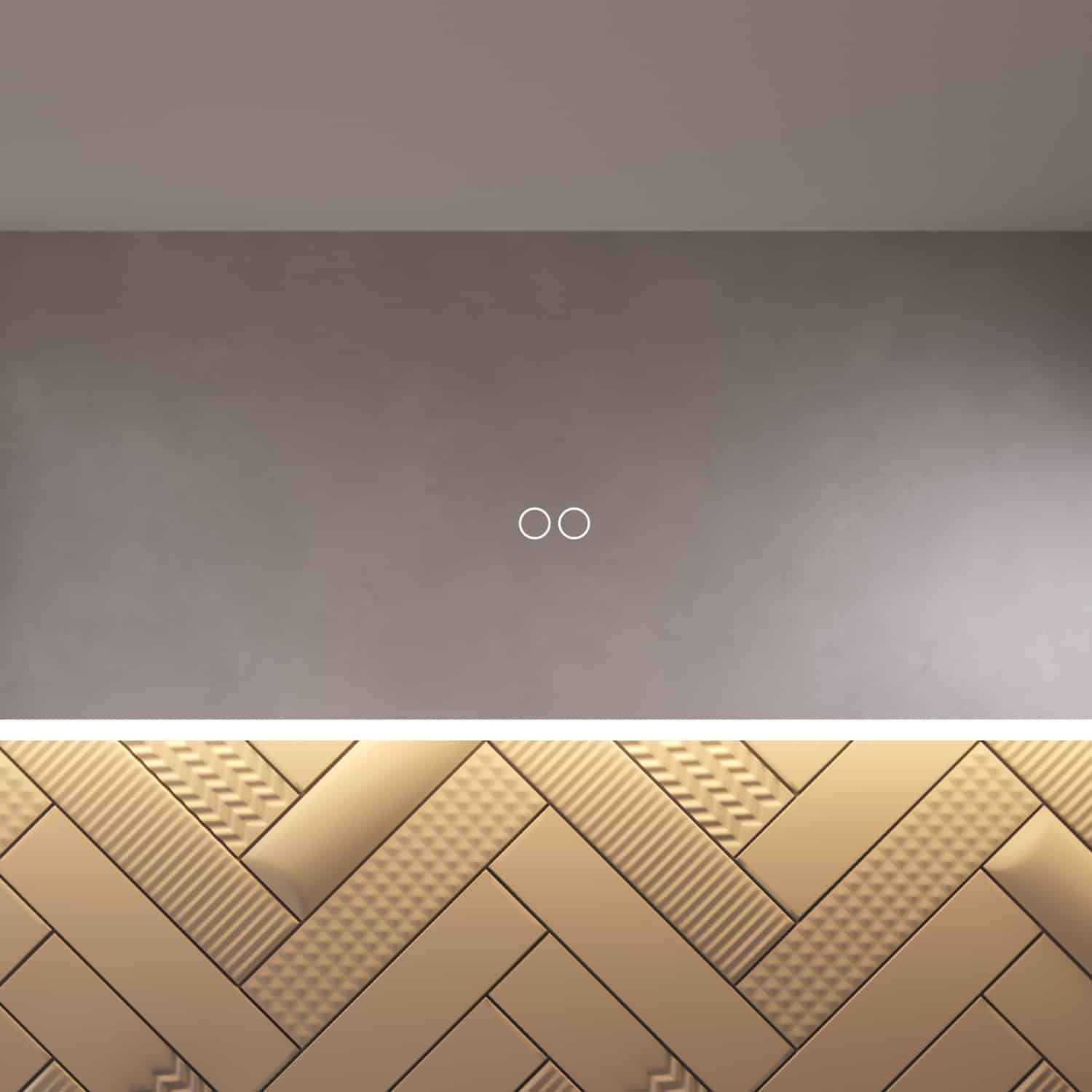 Uitgevoerd met een dubbele touch schakelaar in het spiegelglas; linker touch knop voor het gelijktijdig in- en uitschakelen van de verlichting en de verwarming, inclusief geïntegreerde dimfunctie voor de verlichting, rechter touch knop om traploos de gewenste kleur van de verlichting in te stellen