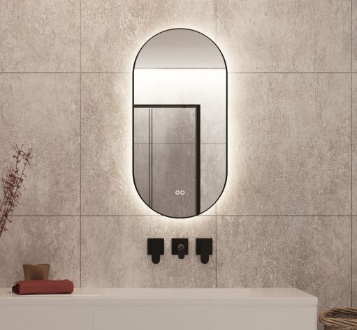 Stijlvolle, moderne badkamerspiegel met zwart frame