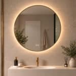 Stijlvolle badkamer spiegel met messing frame en geïntegreerde verlichting en spiegelverwarming
