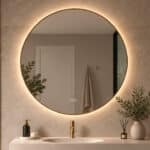 Stijlvolle badkamer spiegel met messing frame en geïntegreerde verlichting en spiegelverwarming
