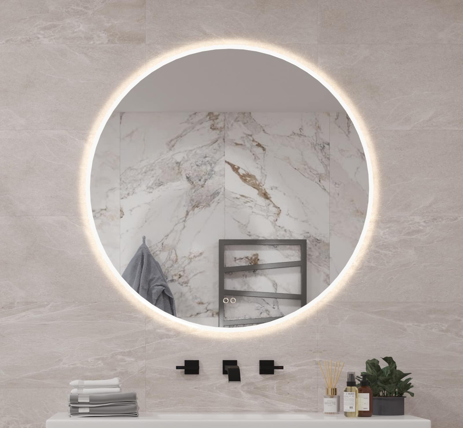 badkamerspiegel, diameter 50 cm, led-badkamerijdelheid