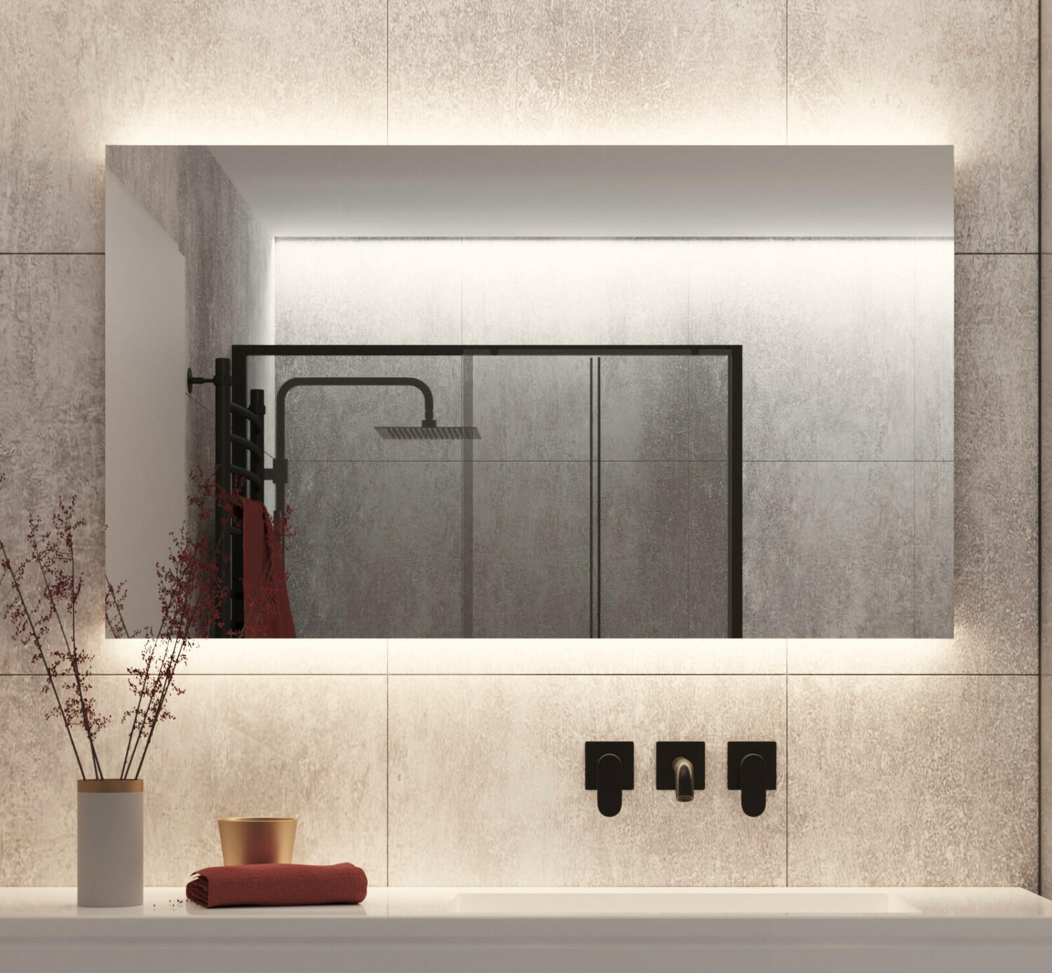 Oost Leeg de prullenbak meditatie Badkamerspiegel met indirecte verlichting, verwarming, sensor en dimfunctie 120x60 cm - Designspiegels Oost Leeg de prullenbak meditatie Badkamerspiegel met indirecte verlichting, verwarming, sensor en dimfunctie 120x60 cm - Designspiegels
