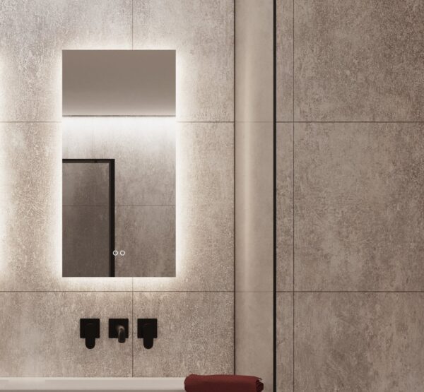 Stijlvolle verticale badkamerspiegel met dimbare verlichting en handige spiegelverwarming