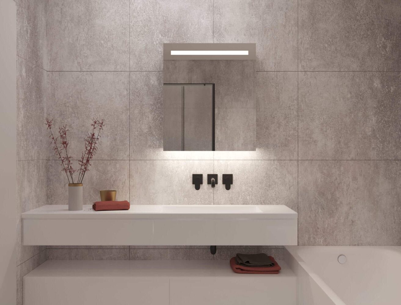 Aluminium Badkamer Spiegelkast Met LED Verlichting Boven En Onder 