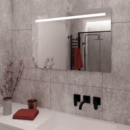 Badkamer spiegel met led verlichting grijze tegel