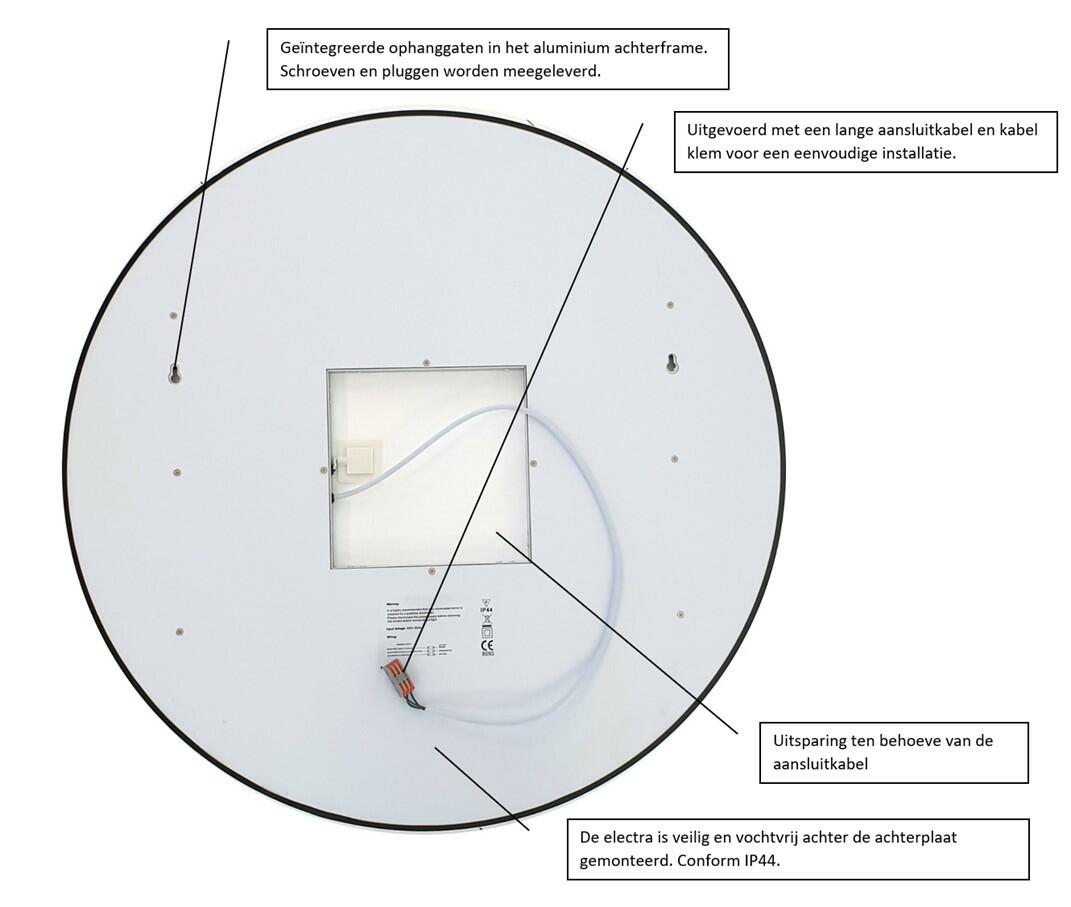 Achterzijde ronde spiegel met frame