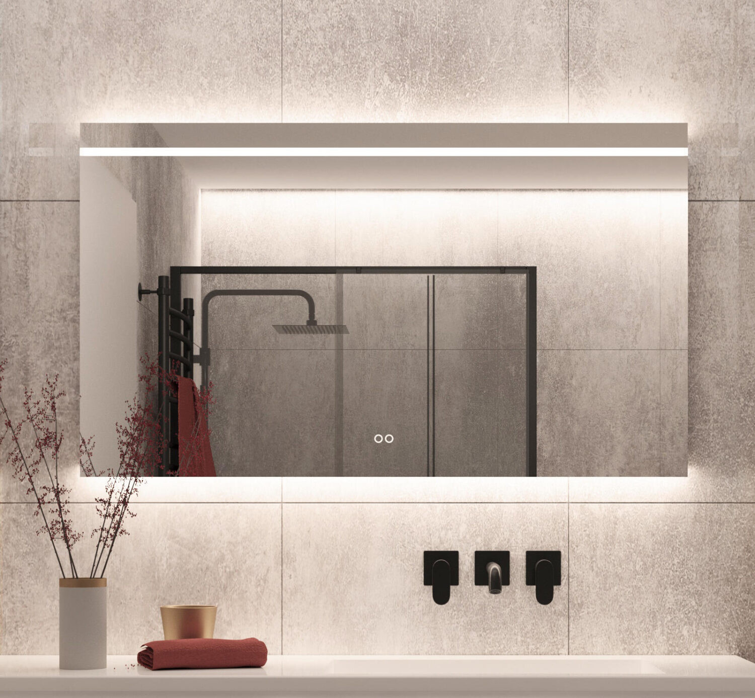 Designer badkamer spiegel met instelbare lichtkleur