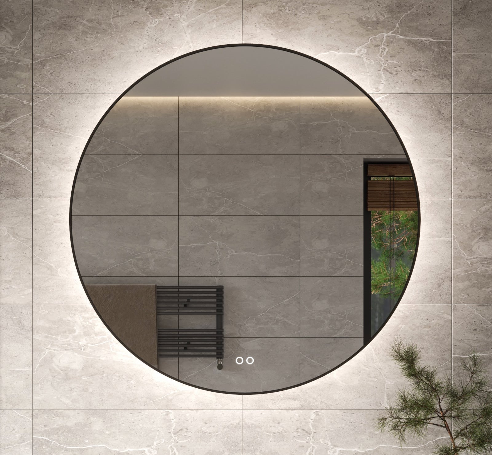 ApeJoy 60 cm Badspiegel met verlichting, rond, zwart metaal, badkamer ronde spiegel met licht, met touch-schakelaar, memoryfunctie, LED-lichtwissel 2700-6500K warm wit-koud wit-neutraal