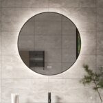Stijlvolle gun metal badkamer spiegel met verlichting met een diameter van 80 cm