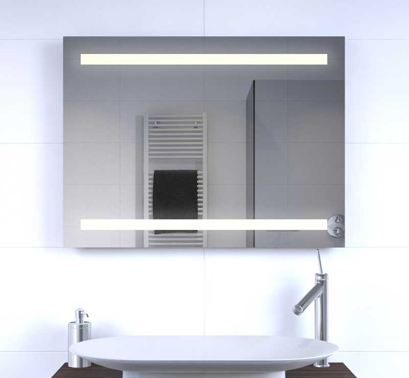 Horizontale badkamerspiegel met hoge lichtopbrengst, met LED verlichting, verwarming, sensor en dimfunctie 80x60 cm