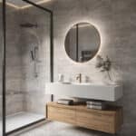 Deze koperen badkamer spiegel is eenvoudig aan de wand te monteren met de bijgeleverde montage materialen