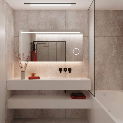 Complete badkamer spiegel met make-up spiegel, verlichting, spiegelverwarming en handige sensor met dimfunctie
