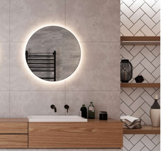 Vergissing dans Aan het liegen Ronde badkamerspiegel met indirecte verlichting, verwarming, touch sensor, dimfunctie en mat zwart frame 60x60 cm - Designspiegels Vergissing dans Aan het liegen Ronde badkamerspiegel met indirecte verlichting, verwarming, touch sensor, dimfunctie en mat zwart frame 60x60 cm - Designspiegels