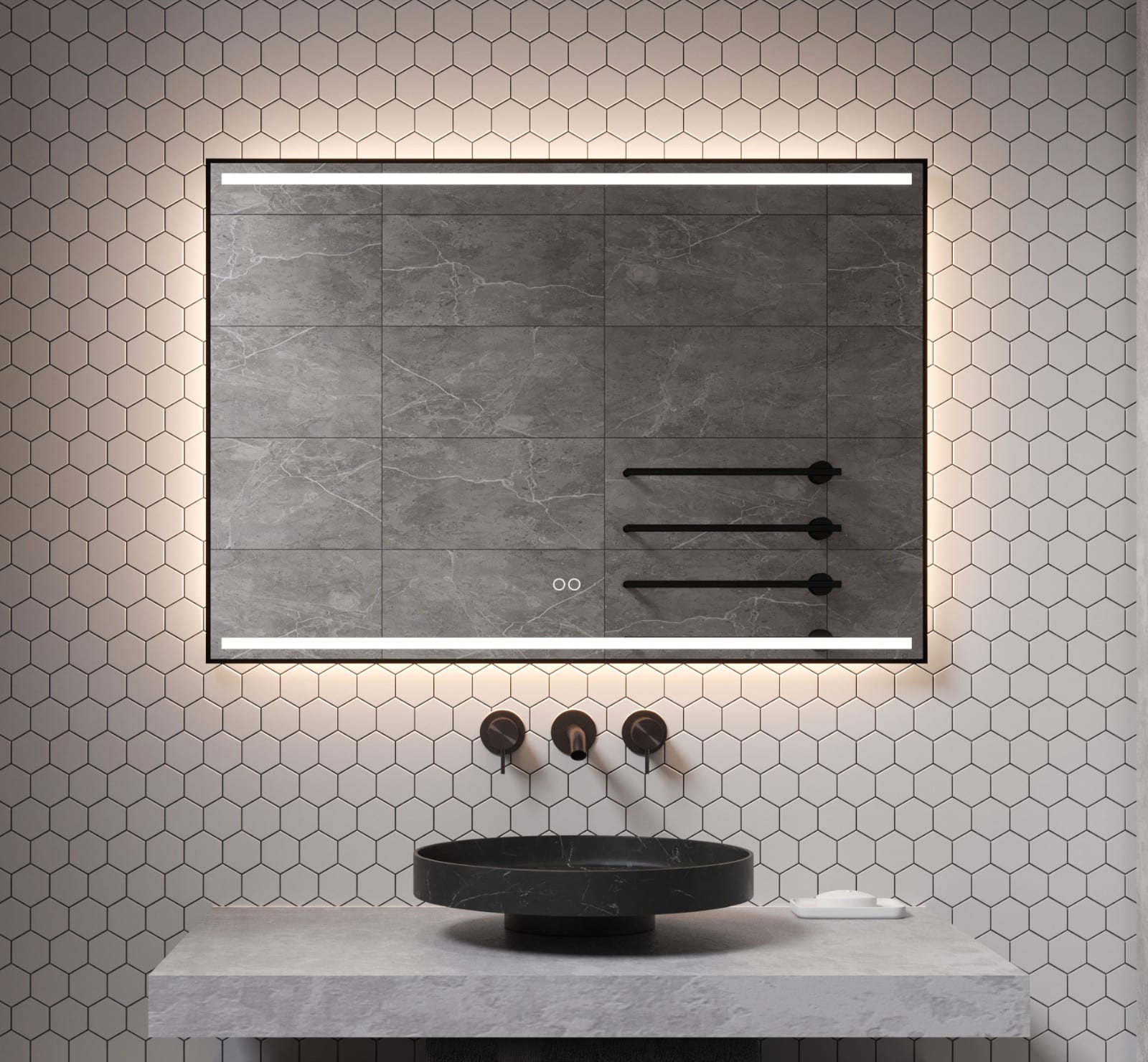 Badkamerspiegel met directe en indirecte verlichting, verwarming, instelbare lichtkleur