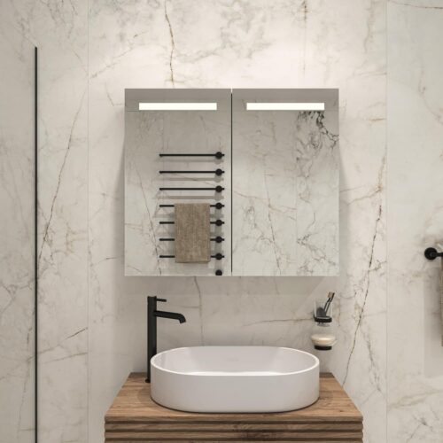 Deze stijlvolle badkamer spiegelkast is 80 cm breed en 70 cm hoog
