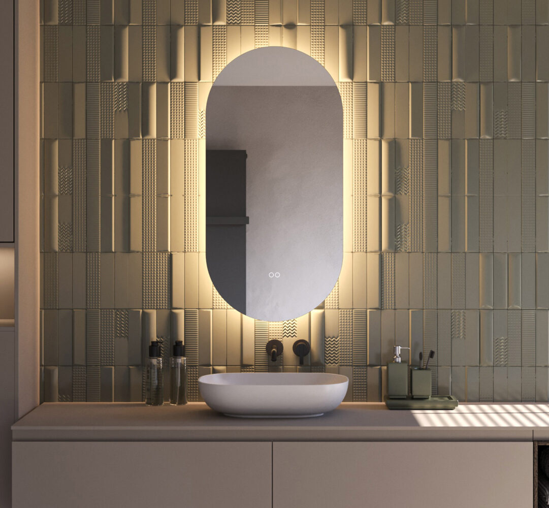 Ovale badkamerspiegel 100x70 – verwarmd, dimbaar, RGB